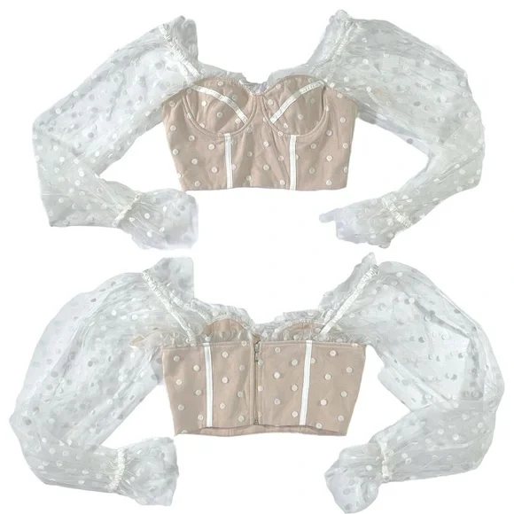 White Sheer Polka Dot Top - Picture 4 of 12